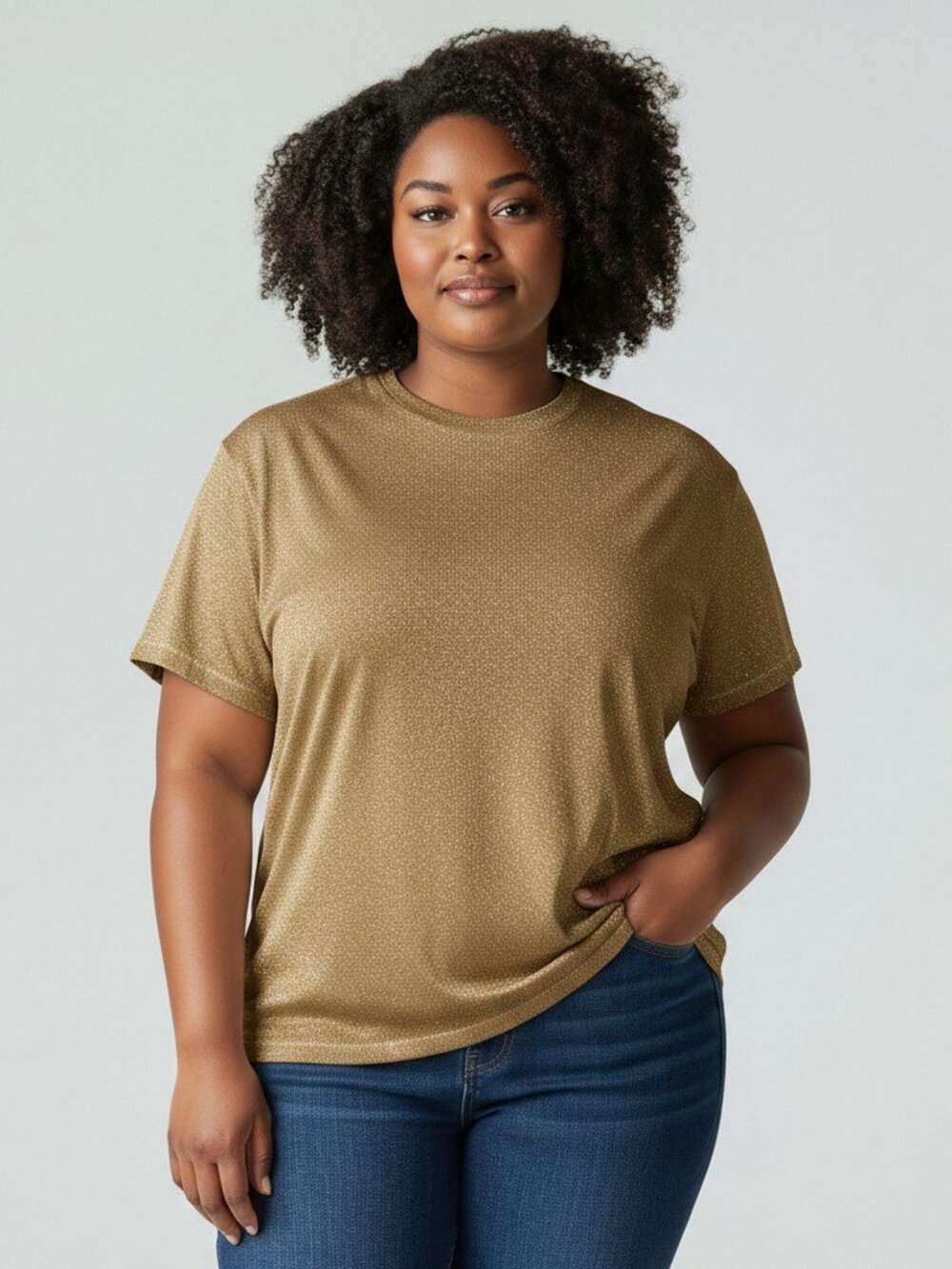 VTG Cezanne Womens 18 20 Gold Metallic Shimmery Short Sleeve Sweater Top Shirt